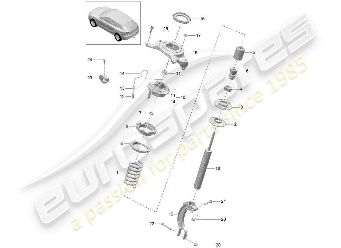 porsche 2018 (macan) suspensión de resorte de acero diagrama de piezas