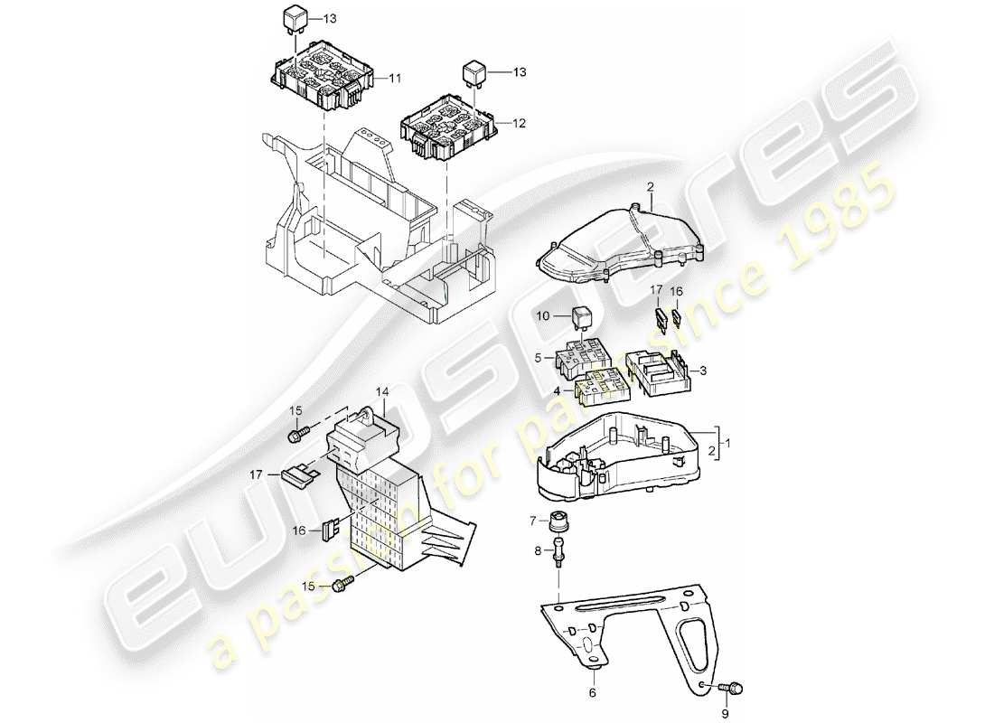 porsche 2005 (cayenne e1 9pa) diagrama de piezas de la caja de fusibles/placa de relé