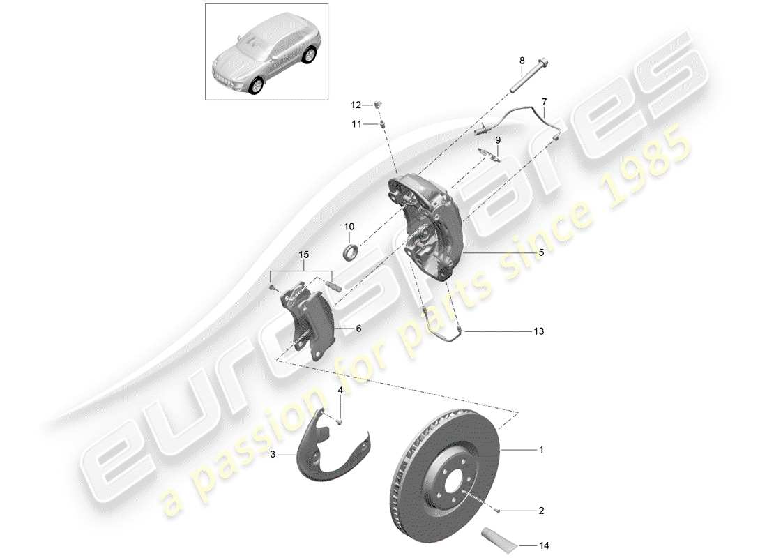 porsche 2016 (macan) frenos de disco diagrama de piezas