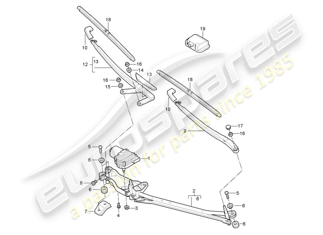 porsche 2003 (cayenne e1 9pa) sistema limpiaparabrisas, compl. diagrama de piezas del sensor de lluvia
