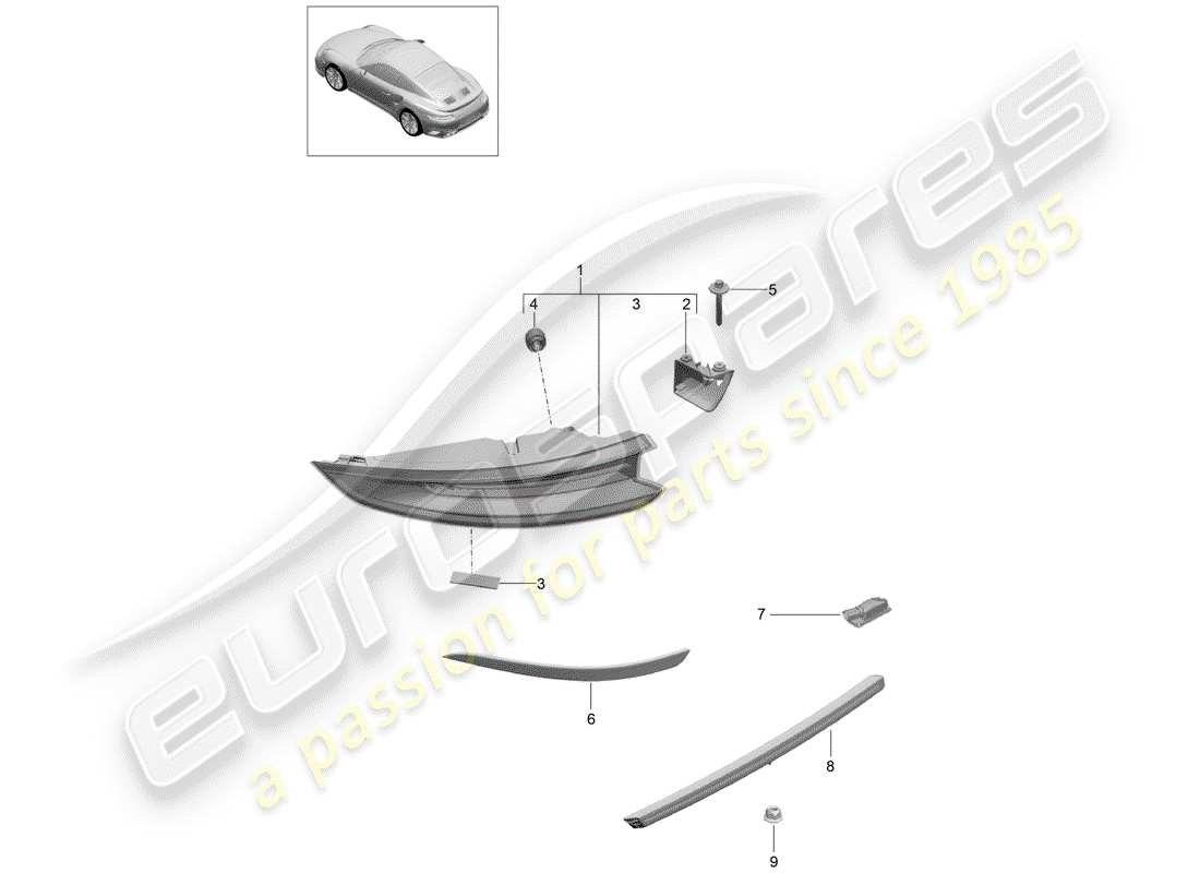 porsche 2020 (991-2 turbo) diagrama de piezas de la luz trasera