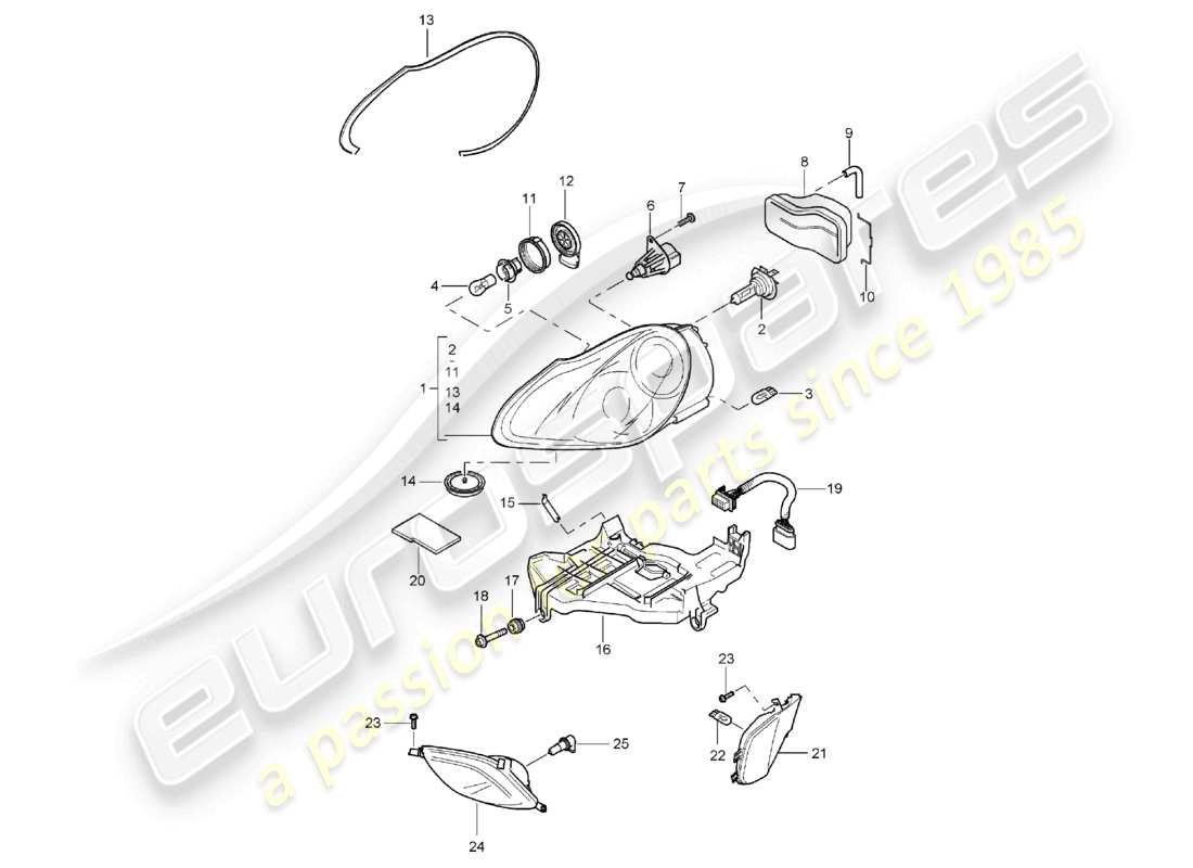 porsche 2003 (cayenne e1 9pa) faros delanteros repetidor de señal de giro luces antiniebla diagrama de piezas