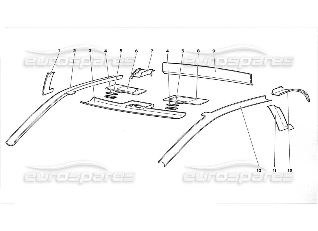 lamborghini diablo gt (1999) revestimiento del compartimiento de pasajeros diagrama de piezas