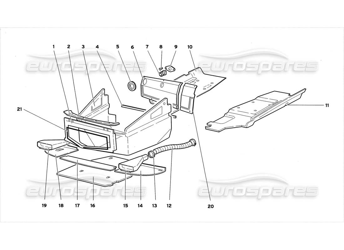 lamborghini diablo gt (1999) paneles de piso delanteros diagrama de piezas