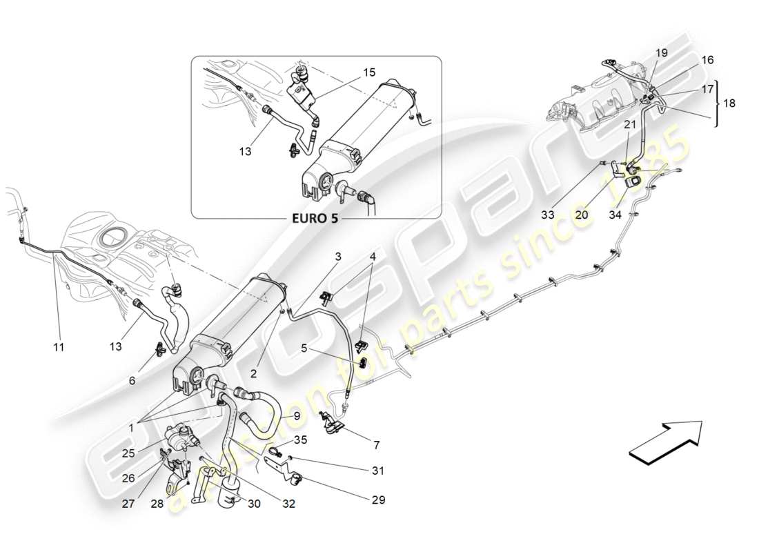 maserati qtp 3.0 bt v6 410hp (2014) diagrama de piezas del sistema de recirculación de vapores de combustible