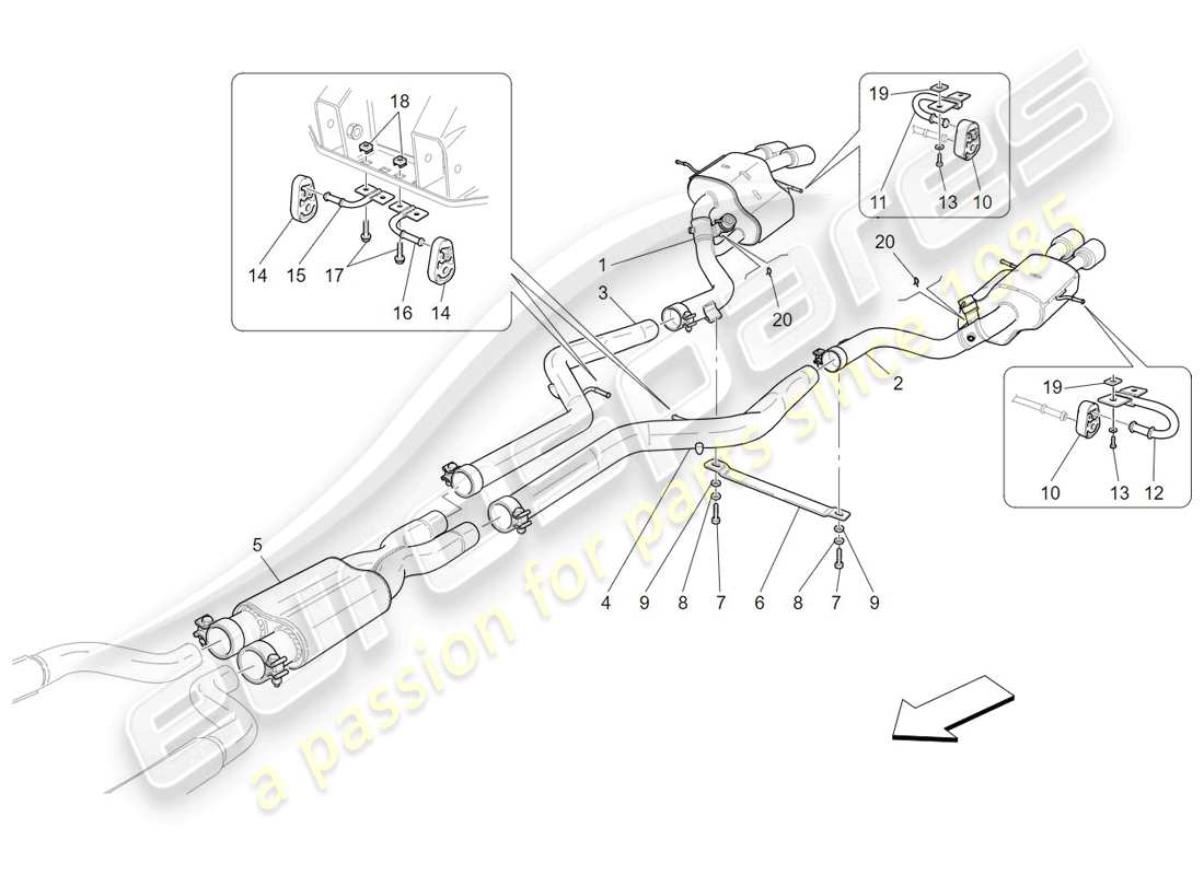 maserati granturismo (2009) silenciadores diagrama de piezas