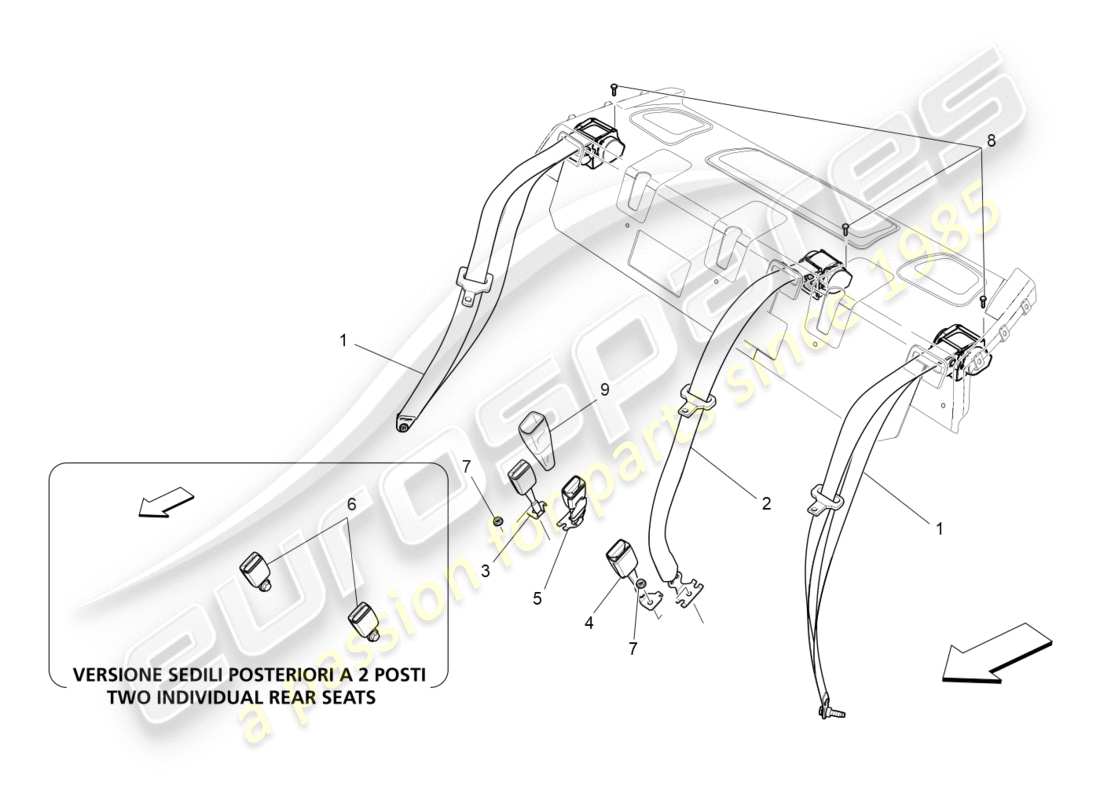 maserati qtp 3.0 bt v6 410hp (2014) diagrama de piezas de los cinturones de seguridad traseros