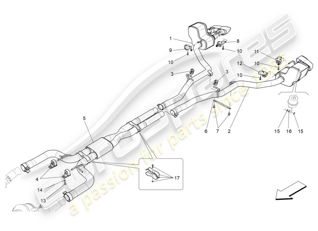 maserati qtp 3.0 bt v6 410hp (2014) diagrama de piezas de silenciadores