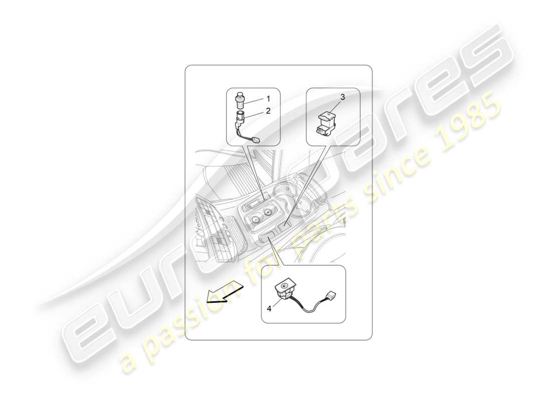 maserati granturismo (2010) diagrama de piezas de los dispositivos de la consola central