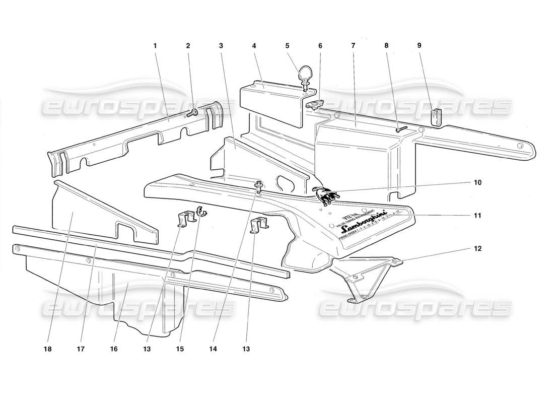 lamborghini diablo roadster (1998) paneles de la carcasa del motor diagrama de piezas