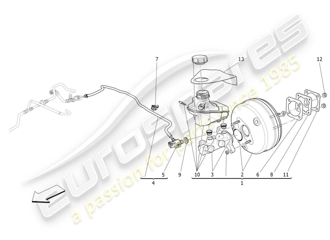 maserati qtp 3.0 bt v6 410hp (2014) diagrama de piezas del servosistema de freno