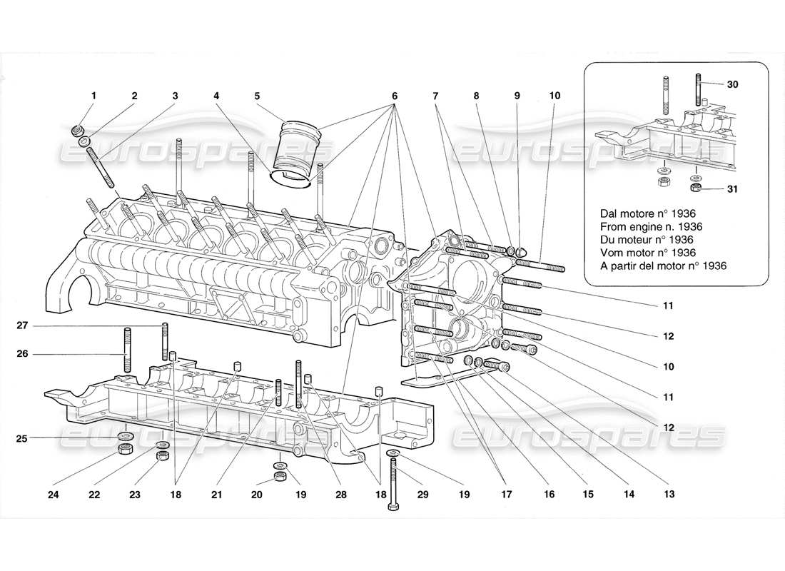 lamborghini diablo sv (1998) cárter y soporte inferior diagrama de piezas