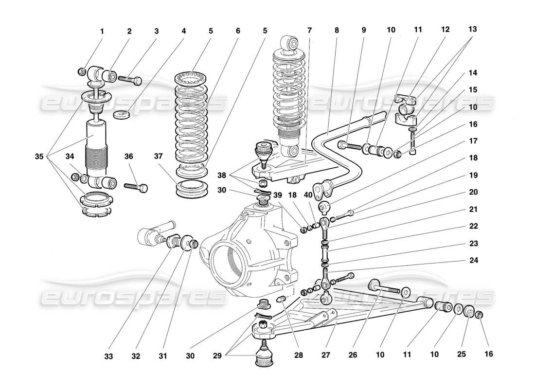 lamborghini diablo se30 (1995) diagrama de piezas de la suspensión delantera