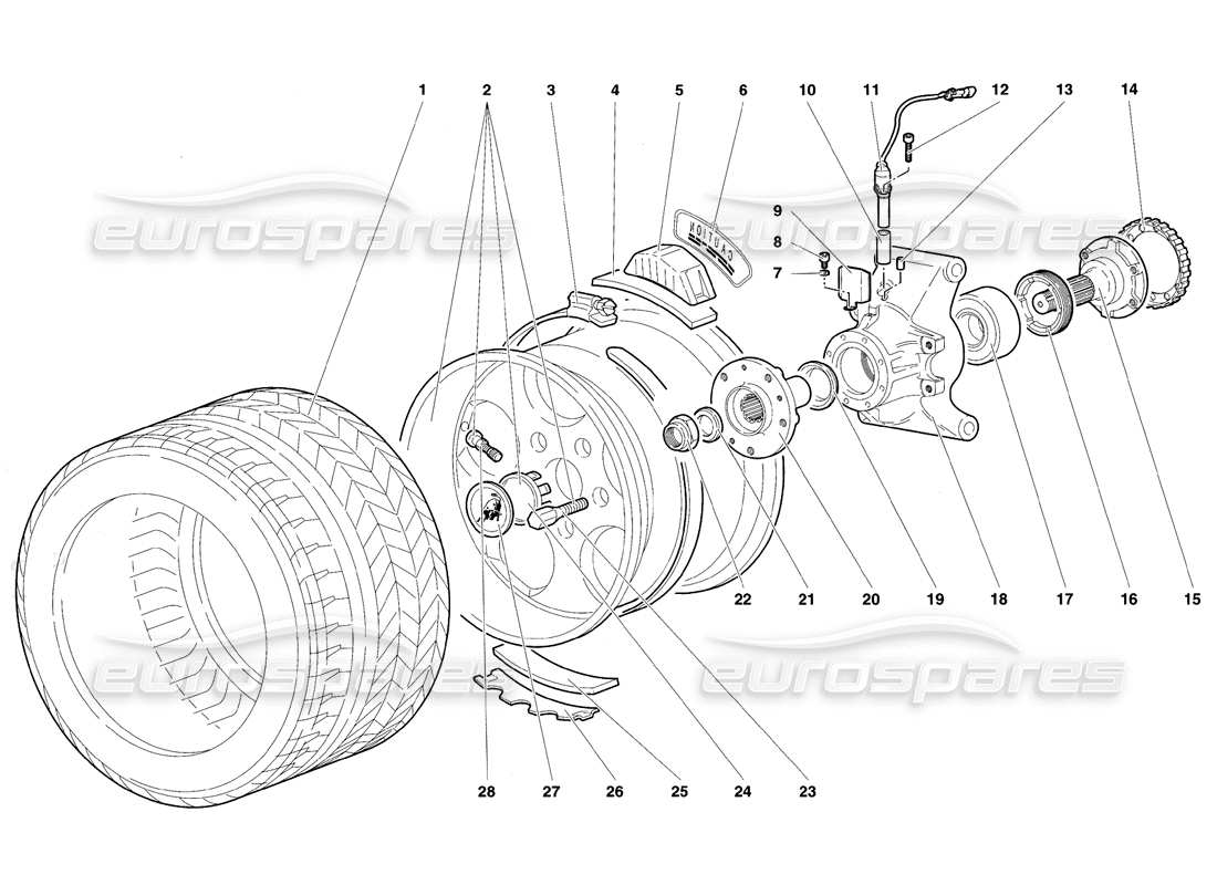 lamborghini diablo se30 (1995) diagrama de piezas del portabujes y rueda trasera