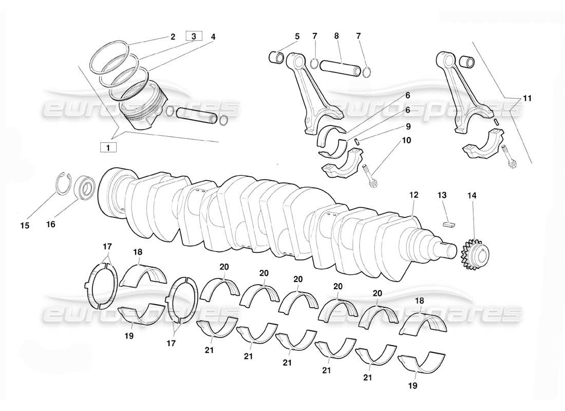 lamborghini diablo (1991) diagrama de piezas de cigüeñales (válido para la versión 1992 de junio)