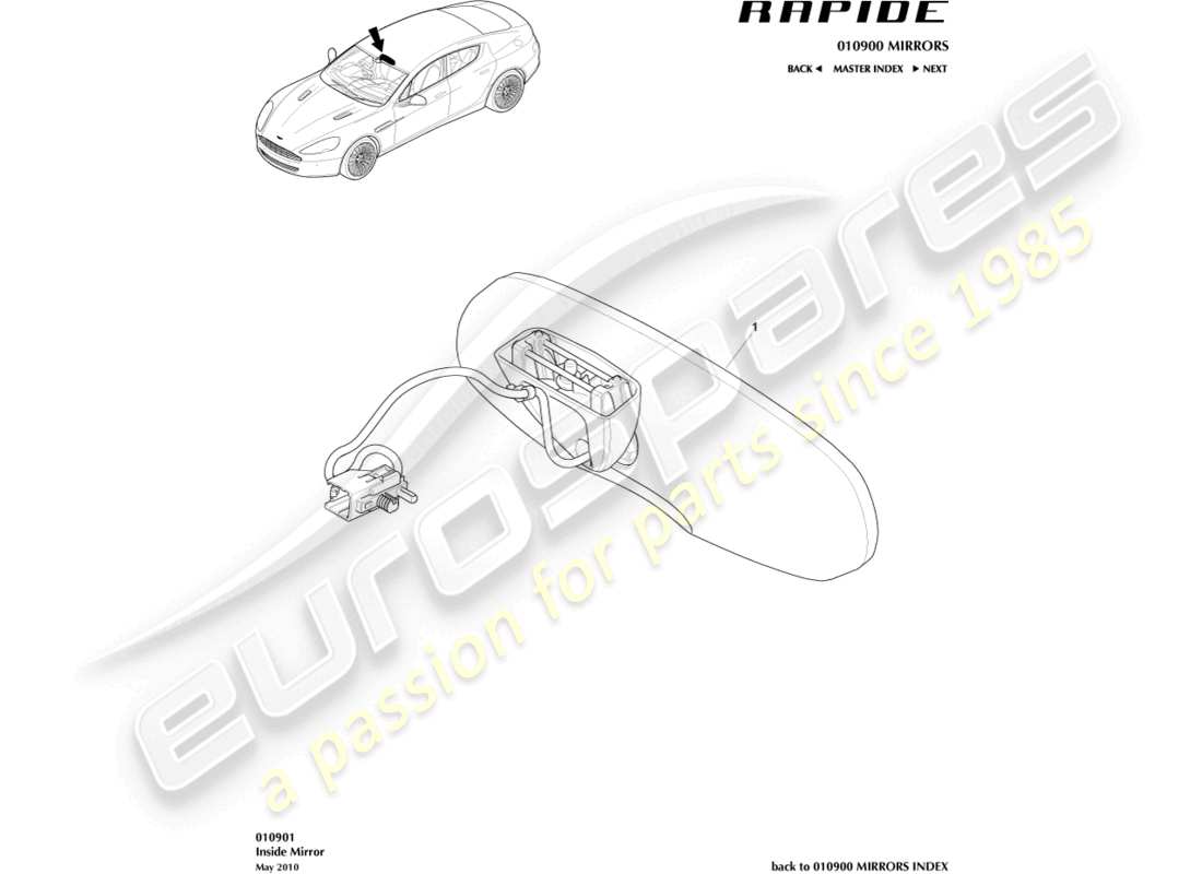 aston martin rapide (2012) espejo interior diagrama de piezas