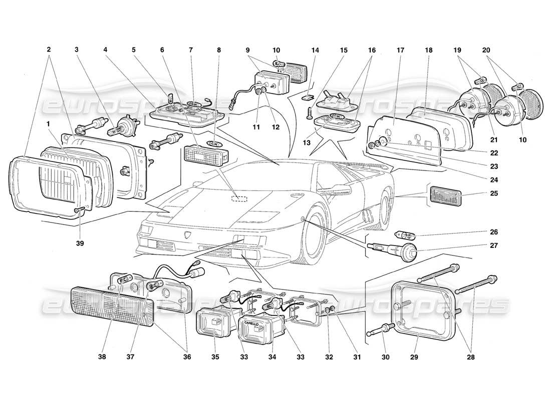 lamborghini diablo se30 (1995) diagrama de piezas de luces