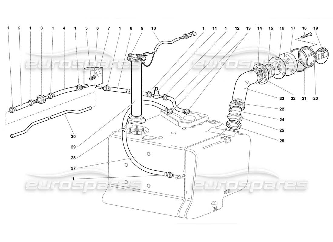 lamborghini diablo se30 (1995) fuel system diagrama de piezas
