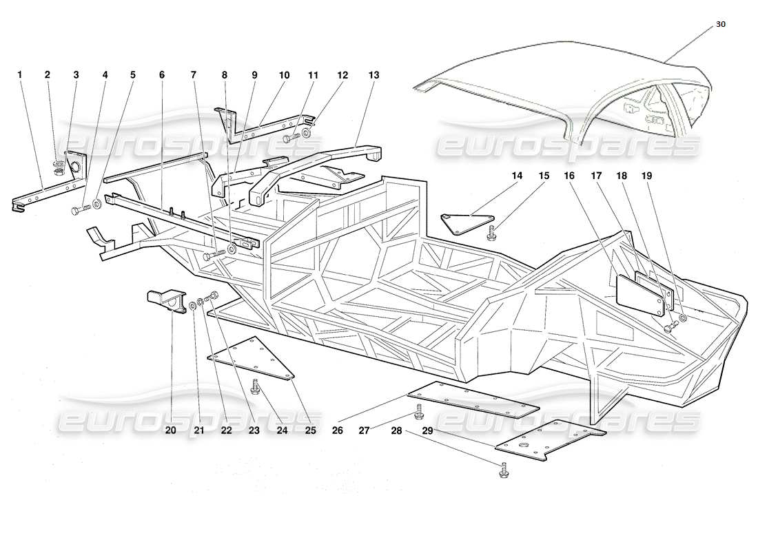 lamborghini diablo (1991) diagrama de piezas de elementos del marco