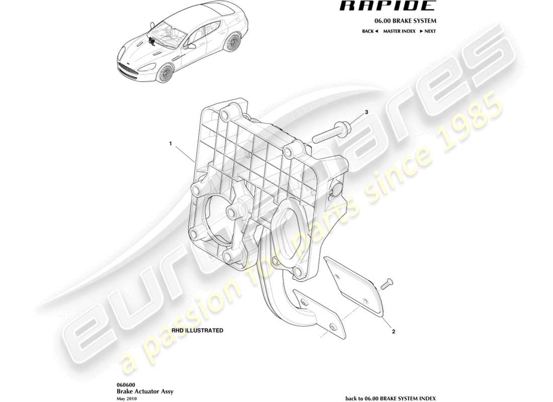 aston martin rapide (2016) conjunto del actuador de freno diagrama de piezas
