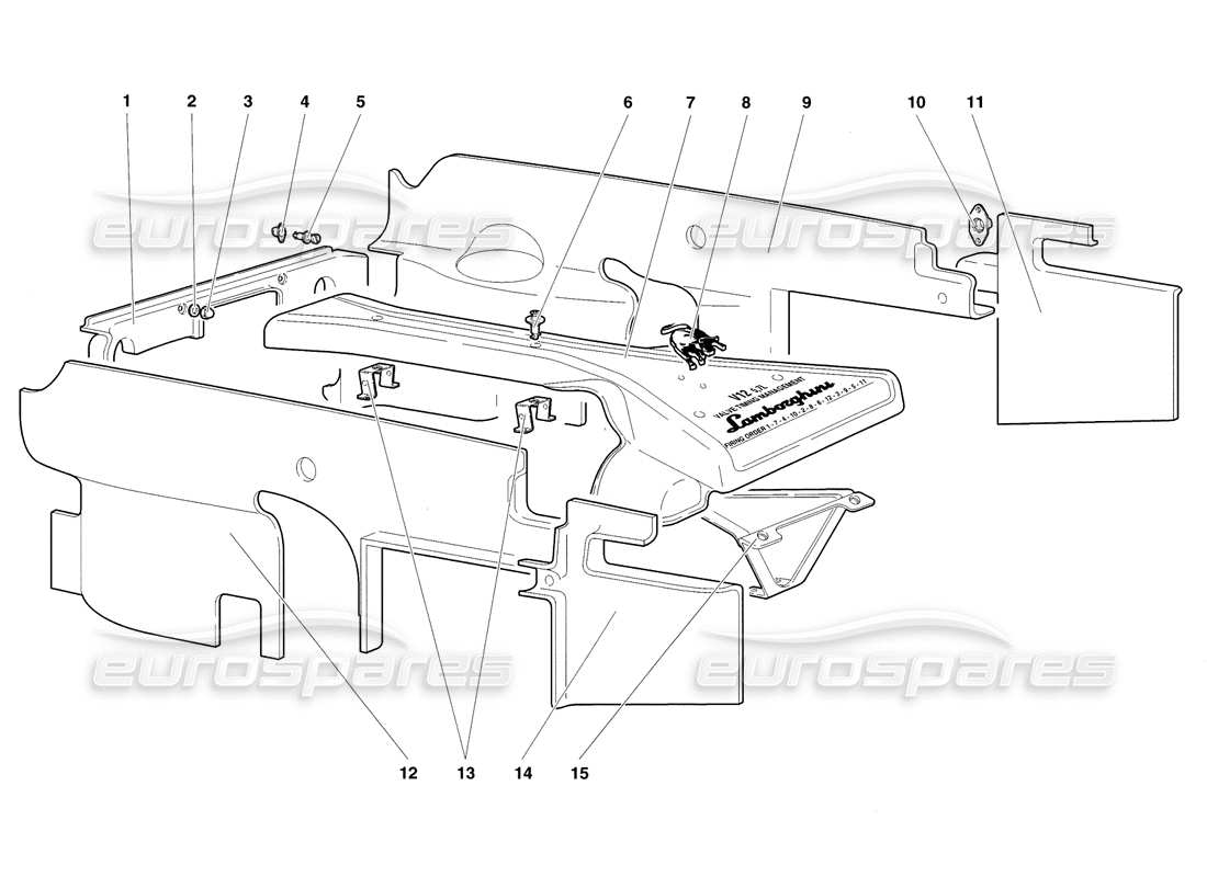 lamborghini diablo sv (1998) paneles de la carcasa del motor diagrama de piezas