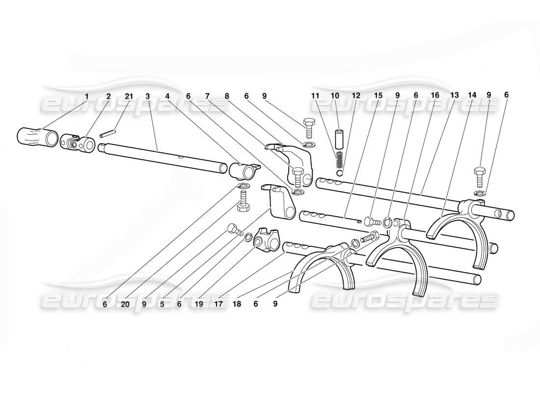 lamborghini diablo (1991) diagrama de piezas de varillas y horquillas de cambio de caja de cambios