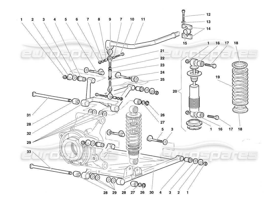 lamborghini diablo sv (1997) diagrama de piezas de la suspensión trasera