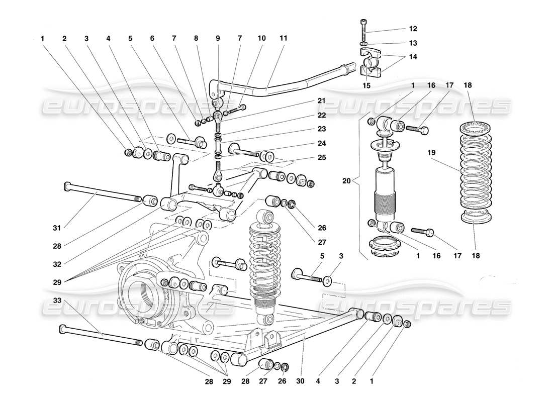 lamborghini diablo sv (1997) rear suspension diagrama de piezas