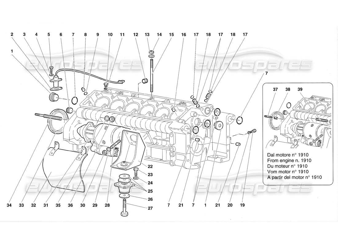 lamborghini diablo sv (1998) crankcase diagrama de piezas