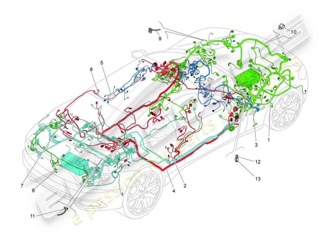 maserati granturismo (2010) diagrama de piezas de cableado principal