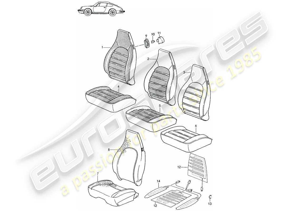 un diagrama de piezas del catálogo de piezas porsche 1991 (seats for 944/968/911/928)