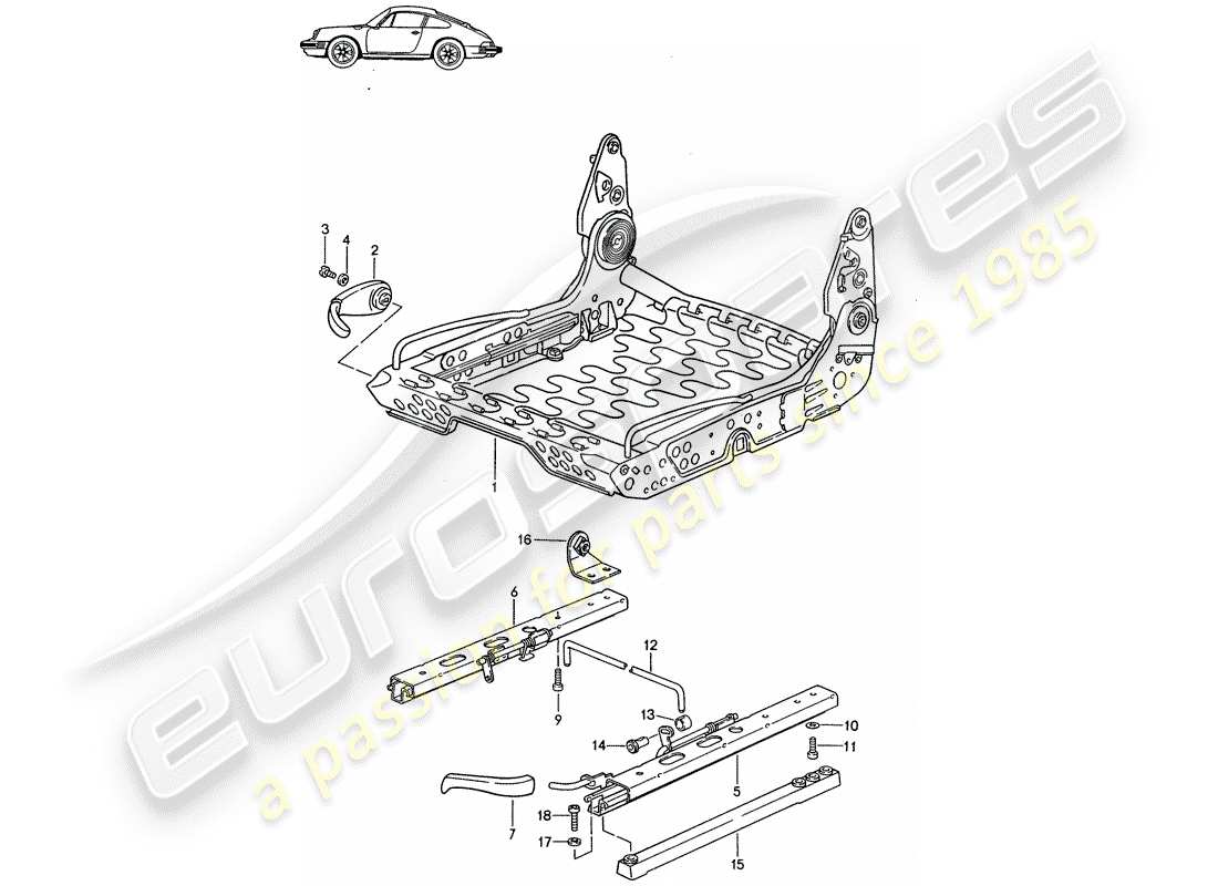 un diagrama de piezas del catálogo de piezas porsche 1998 (seats for 944/968/911/928)