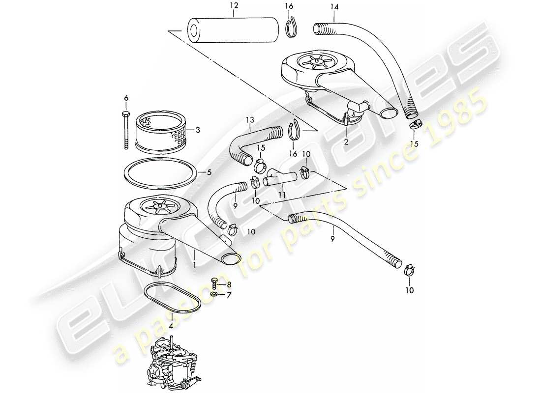 un diagrama de piezas del catálogo de piezas porsche 1969 (911/912)