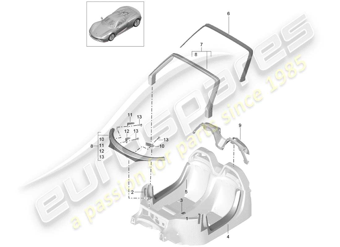 un diagrama de piezas del catálogo de piezas porsche 2015 (918 spyder)