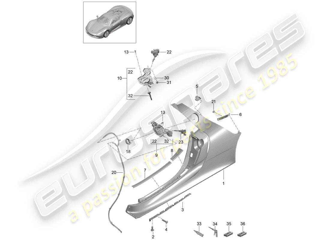 un diagrama de piezas del catálogo de piezas porsche 918 spyder