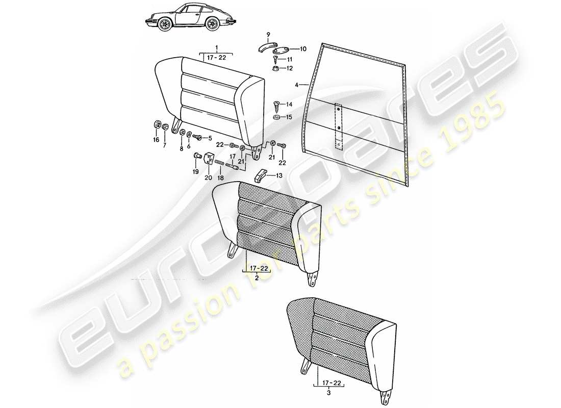 un diagrama de piezas del catálogo de piezas porsche 1985 (seats for 944/968/911/928)
