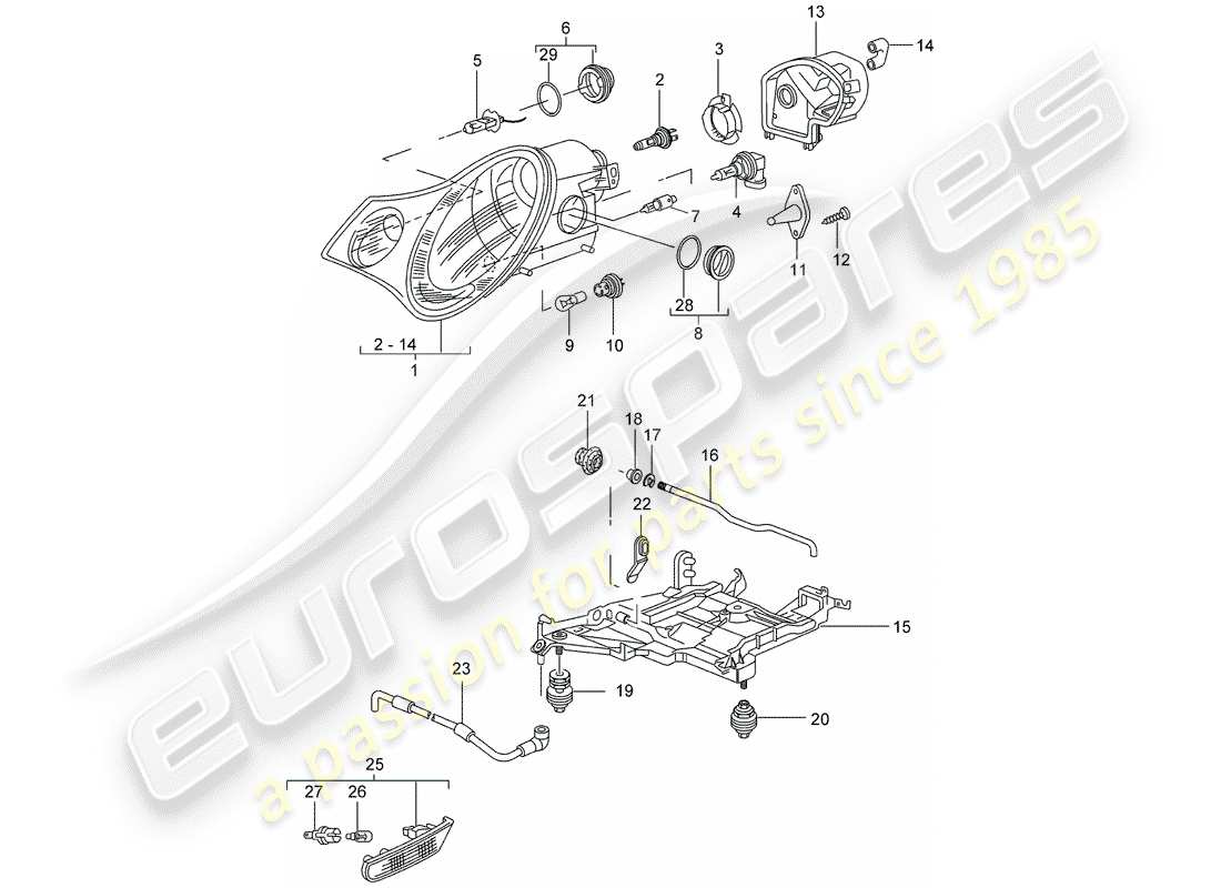 un diagrama de piezas del catálogo de piezas porsche 2002 (996 gt3)