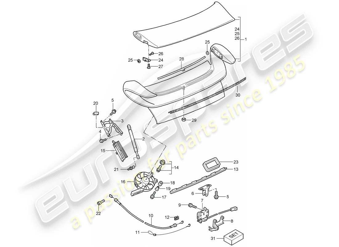 un diagrama de piezas del catálogo de piezas porsche 2004 (996 gt3)