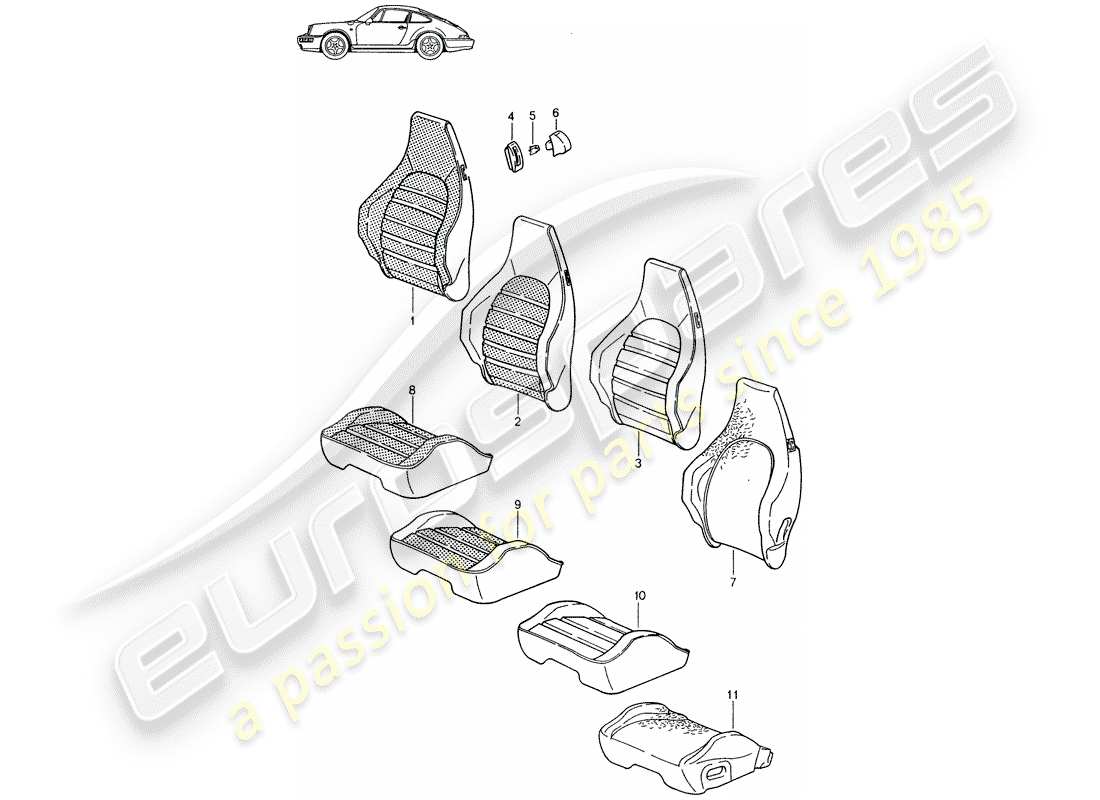 un diagrama de piezas del catálogo de piezas porsche 1989 (seats for 944/968/911/928)