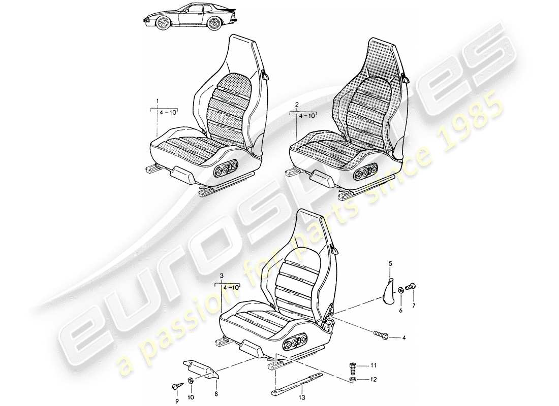 un diagrama de piezas del catálogo de piezas porsche 1993 (seats for 944/968/911/928)