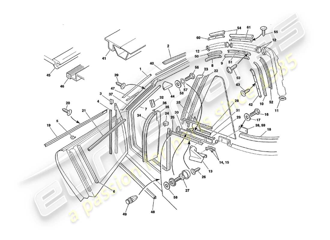 aston martin v8 volante (1997) sellos meteorológicos diagrama de piezas