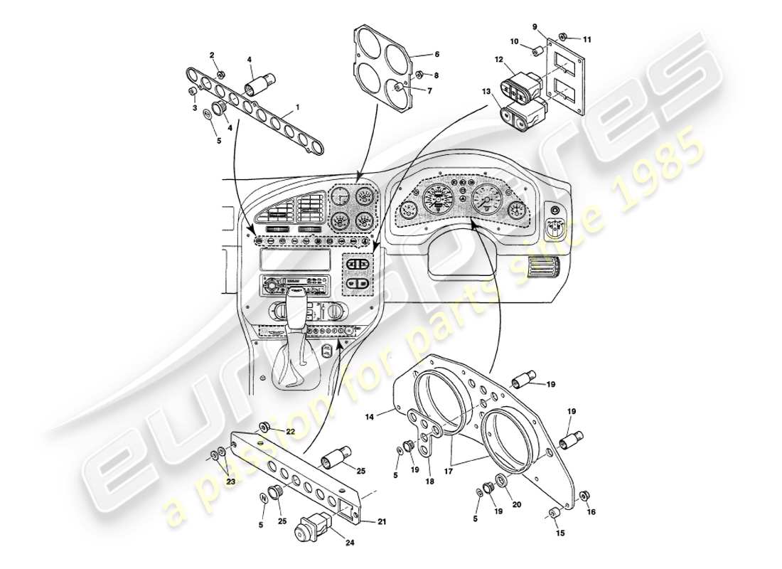 aston martin v8 volante (1998) diagrama de piezas de instrumentos y controles