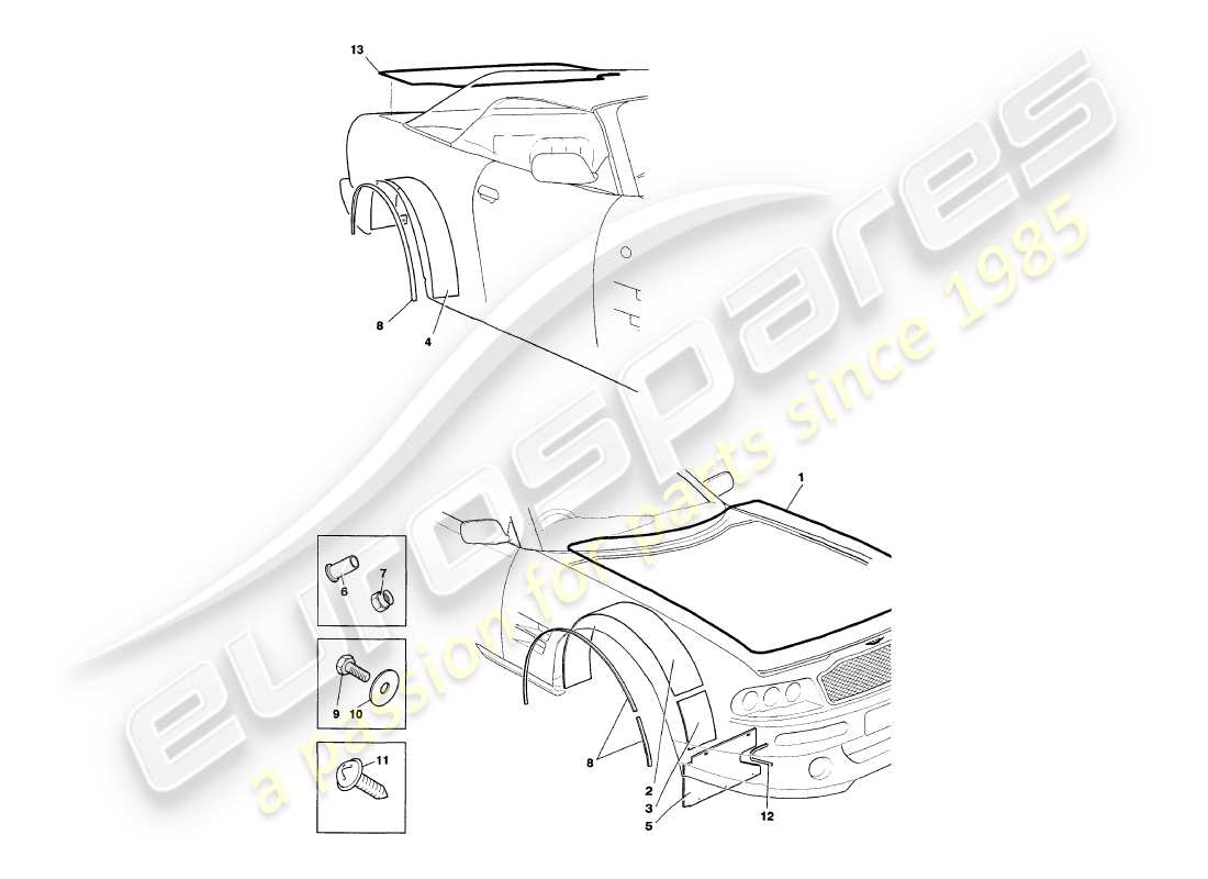 aston martin v8 volante (1997) sellos meteorológicos diagrama de piezas