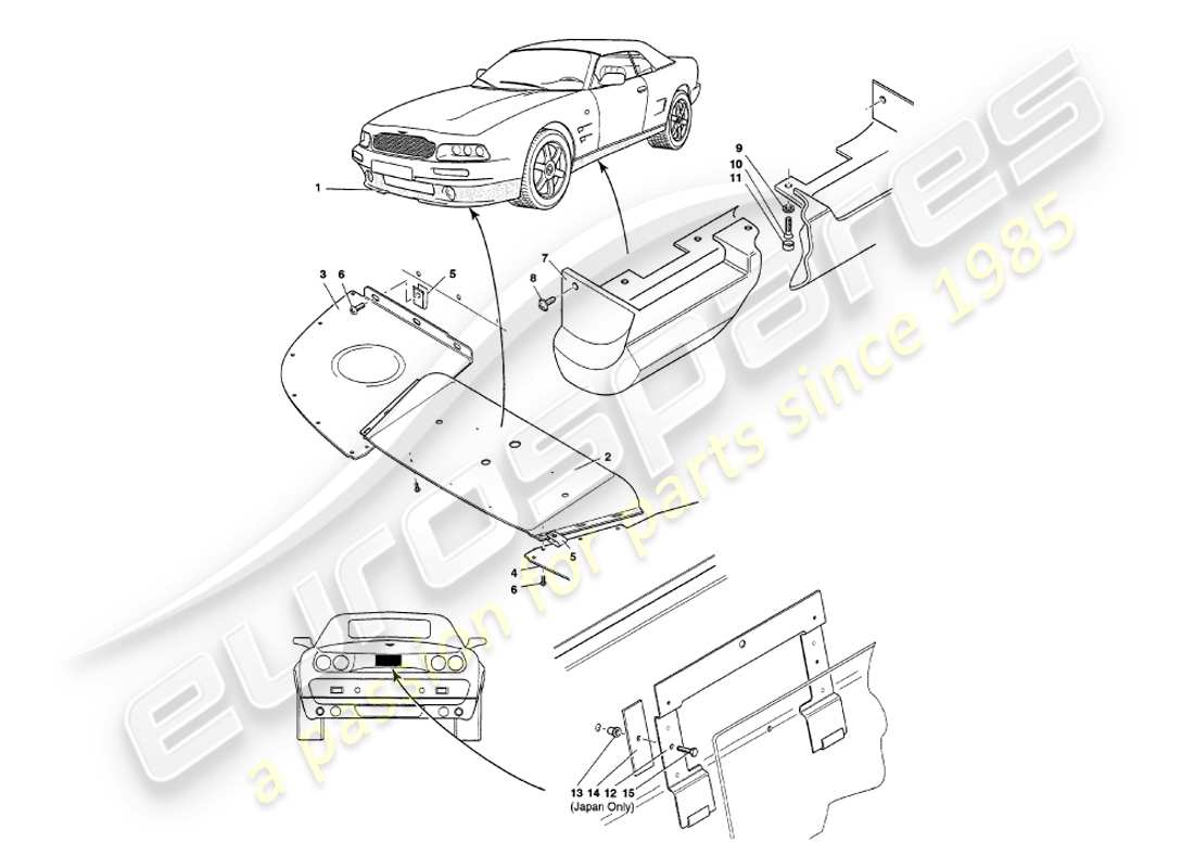 aston martin v8 volante (1998) diagrama de piezas de accesorios para la carrocería