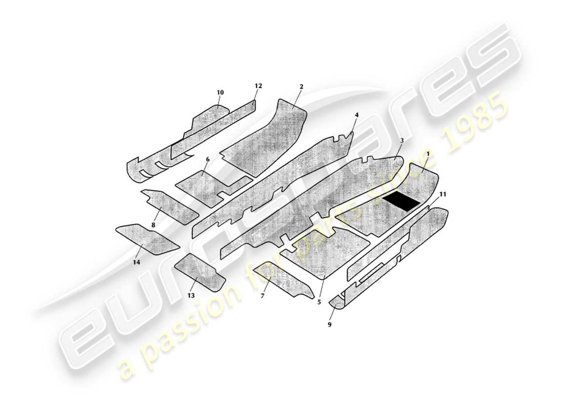 aston martin v8 coupe (2000) alfombras diagrama de piezas
