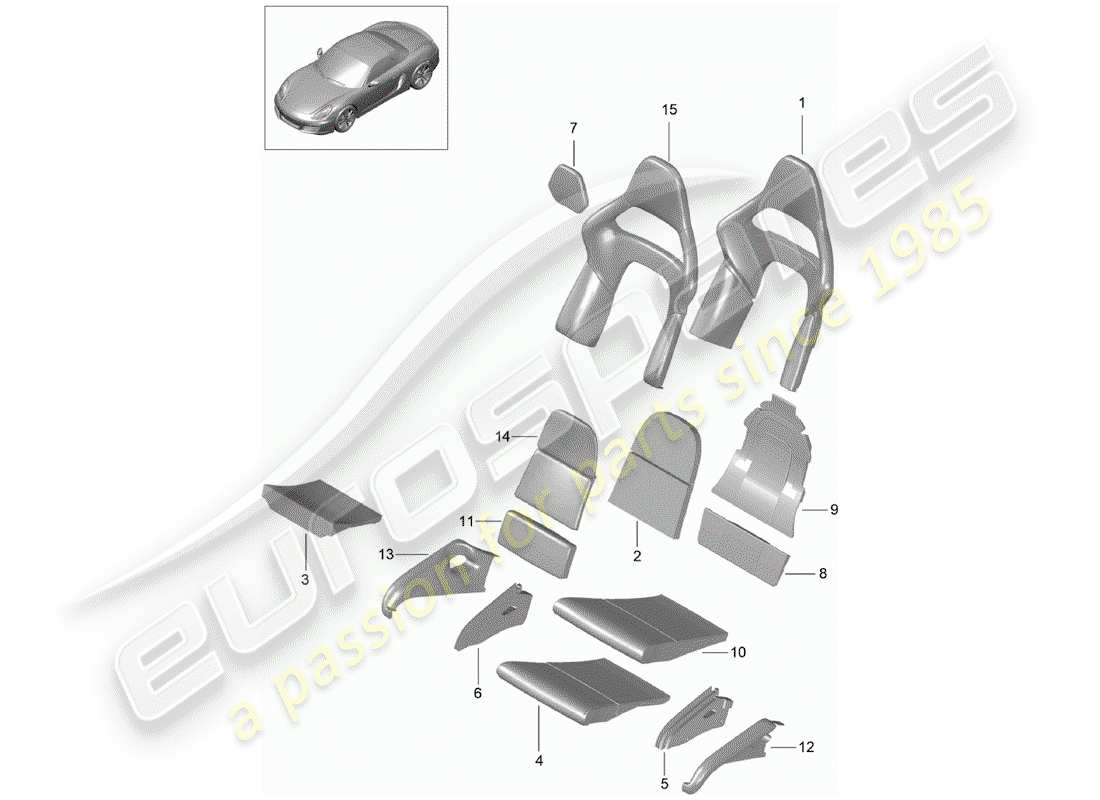 porsche 2012 (981 boxster) parte de espuma diagrama de piezas