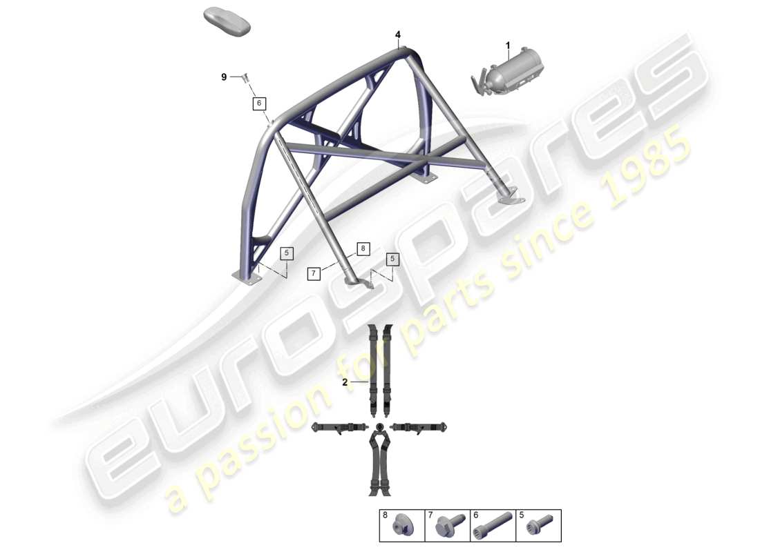 porsche 2019 (992-1) accesorios jaula antivuelco diagrama de piezas