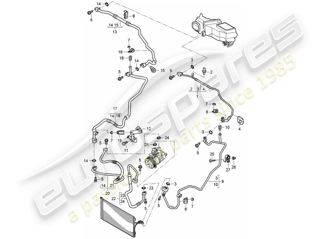porsche 2010 (cayenne e1 9pa) circuito refrigerante diagrama de piezas