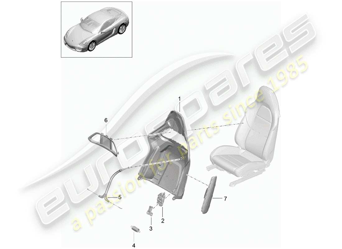 porsche 2015 (981 cayman) carcasa del respaldo diagrama de piezas