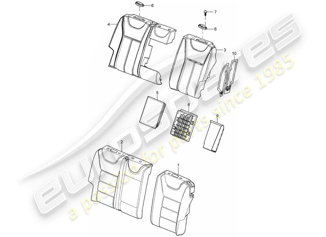 porsche 2007 (cayenne e1 9pa) respaldo del asiento trasero diagrama de piezas